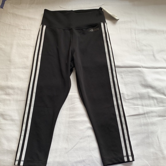 ADIDAS Women's Design 2 Move 3 Stripes 3/4 Tights Black and White Stripe Small - Picture 7 of 11